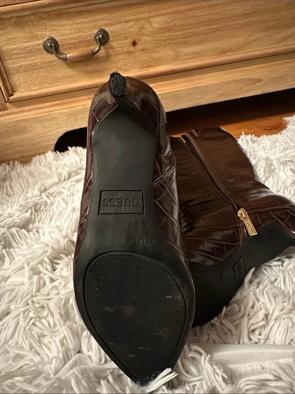 Guess Croc-Embossed Over-the-Knee Boots in Dark Brown